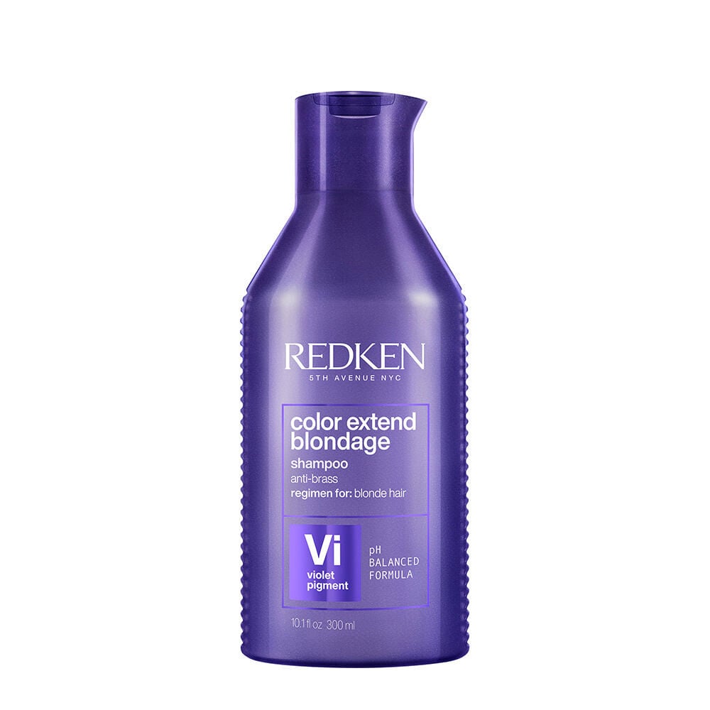 Redken Color Extend Blondage purple shampoo bottle, 10.1 oz, displayed against white background.
