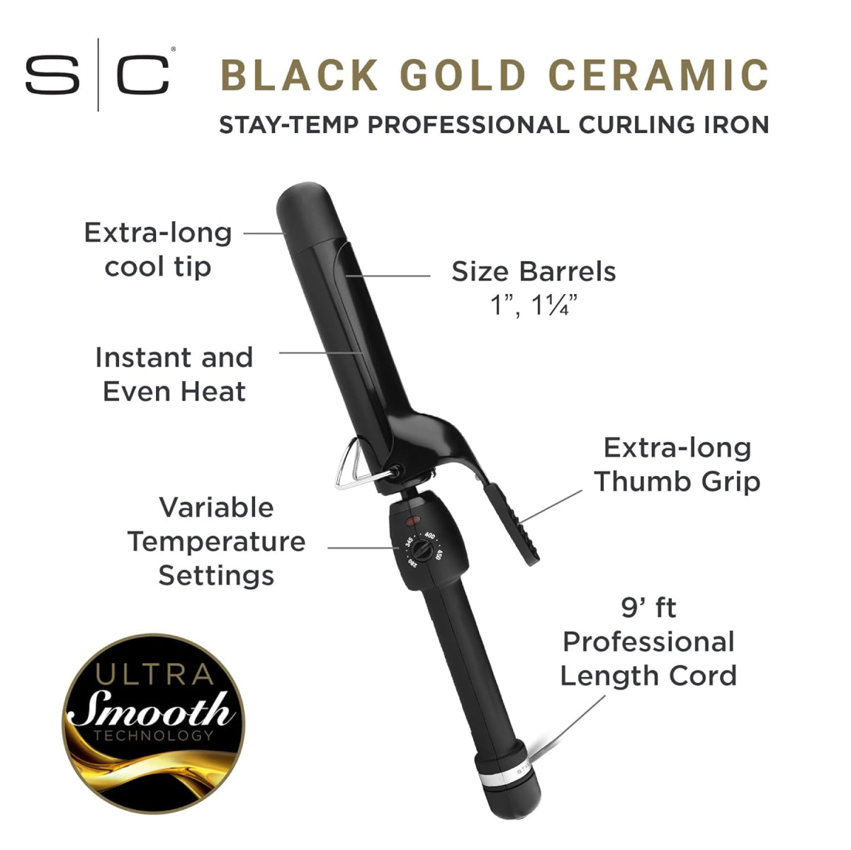 StyleCraft Black Gold Ceramic Professional Curling Iron