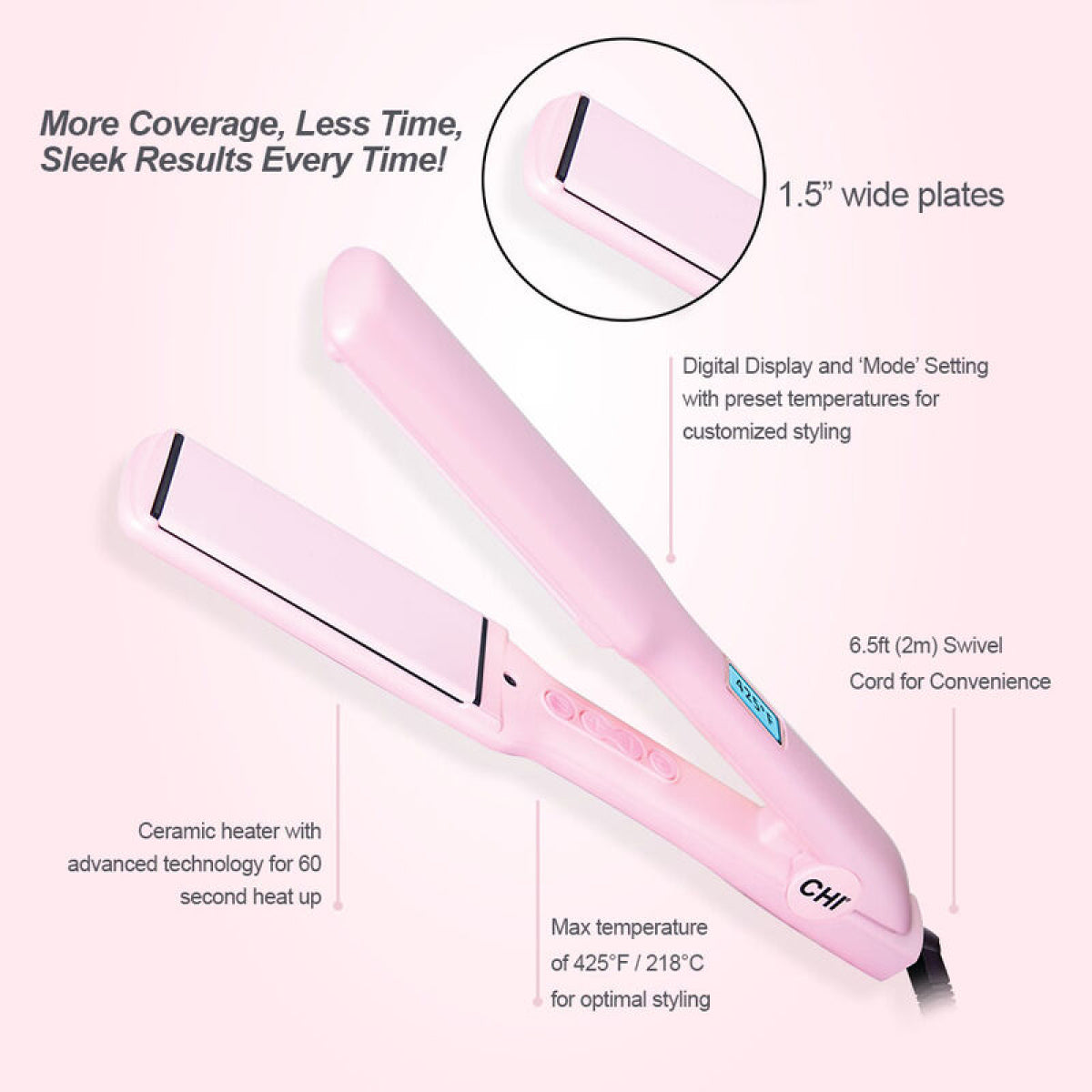 CHI Original Digital 1.5" Light Pink Ceramic Hairstyling Iron