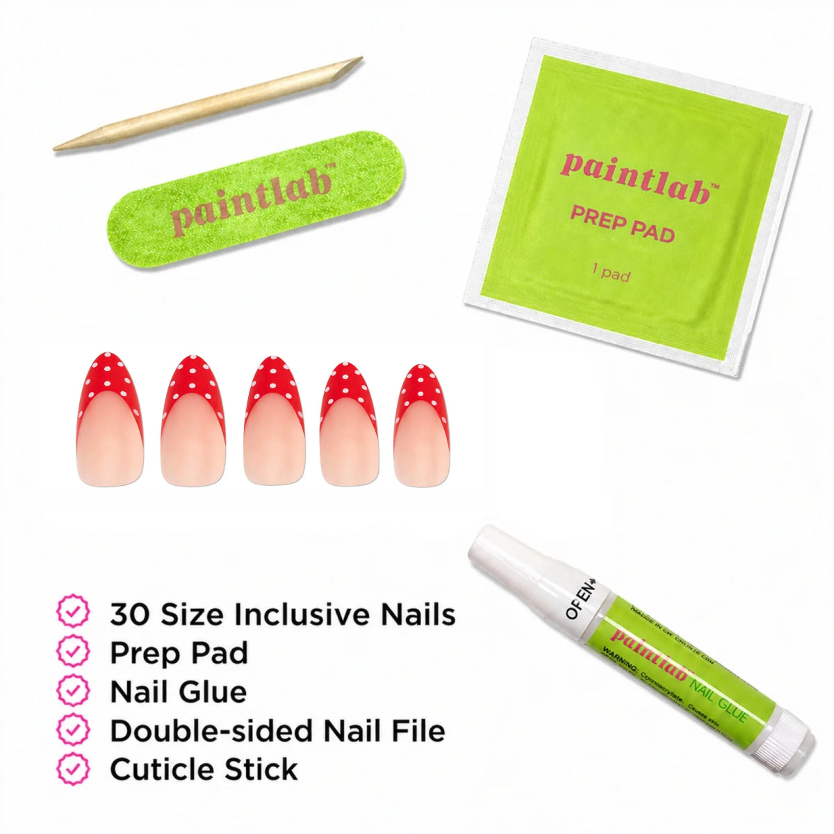 Paintlab Red Polka Dot Almond Press On Nails