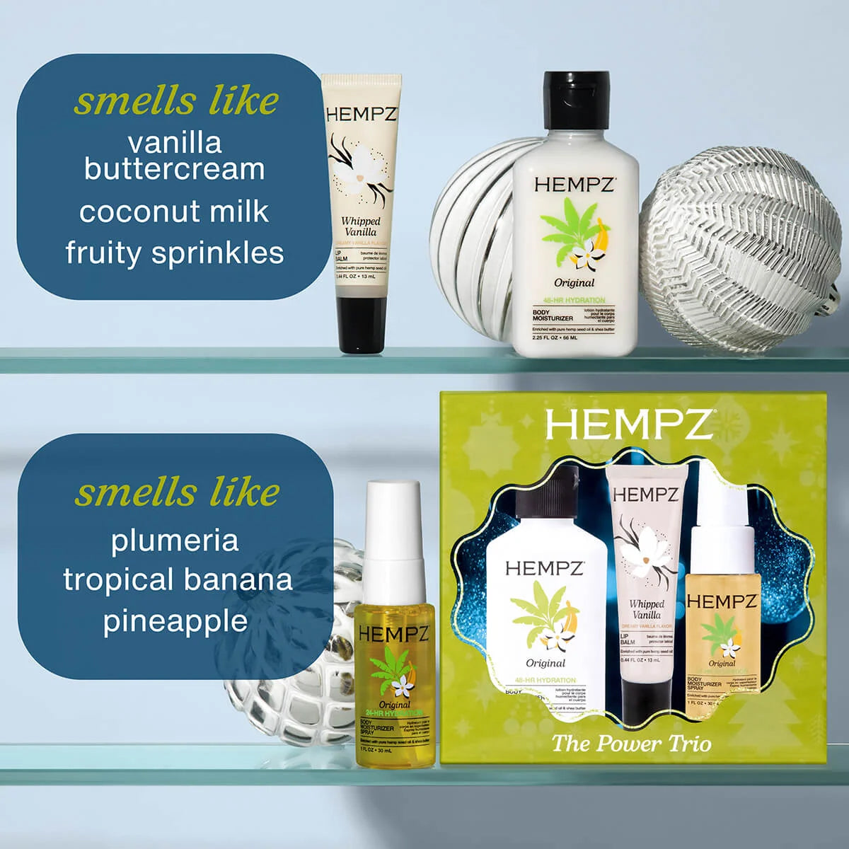 Hempz The Power Trio Mini Lotion, Lip Balm & Moisturizing Spray Gift Set