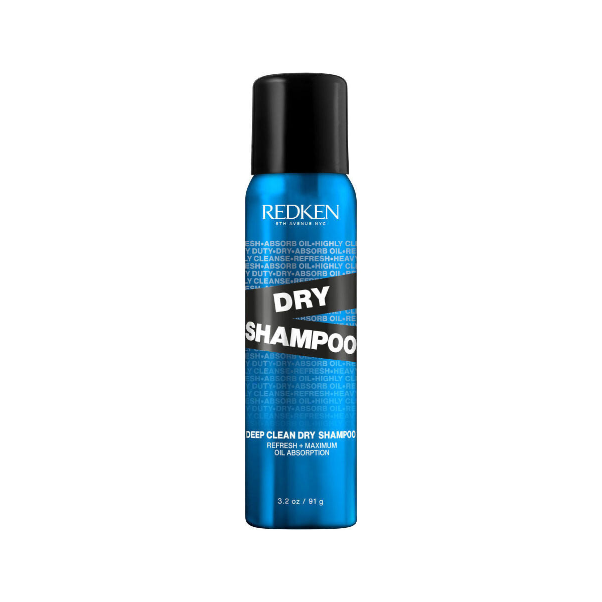 Redken Deep Clean Dry Shampoo aerosol spray bottle, 3.2 oz, blue and black packaging displayed against white background.