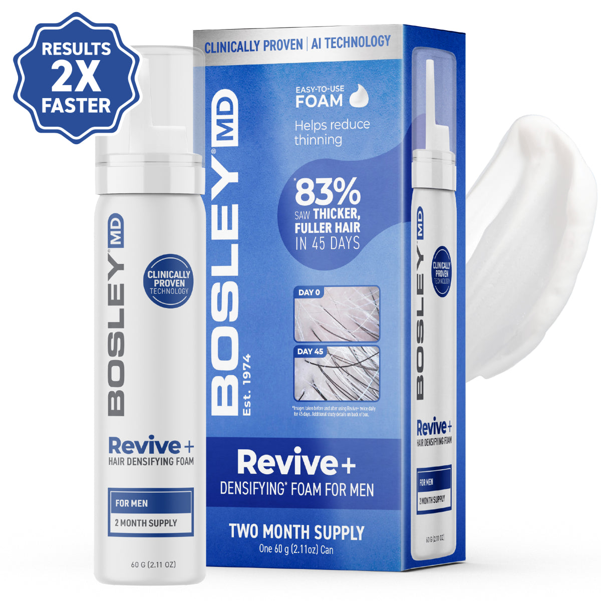 Bosley Men's REVIVE+ Densifying Foam (2 Month Supply)