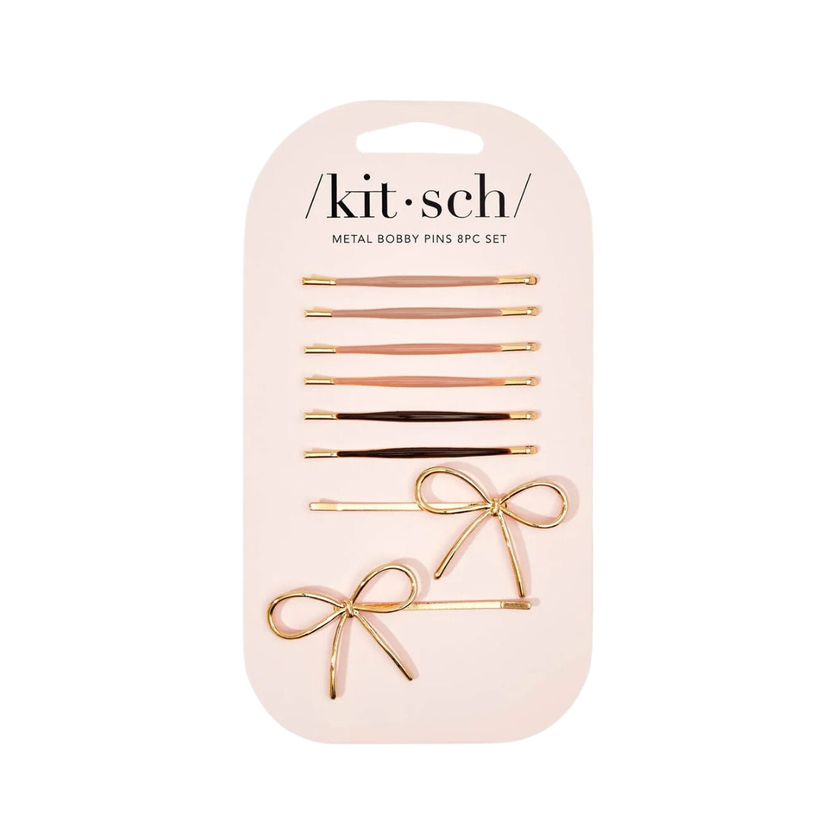 Kitsch Metal Enamel Puffy & Bow Bobby Pins 8pc Set - Rosewood