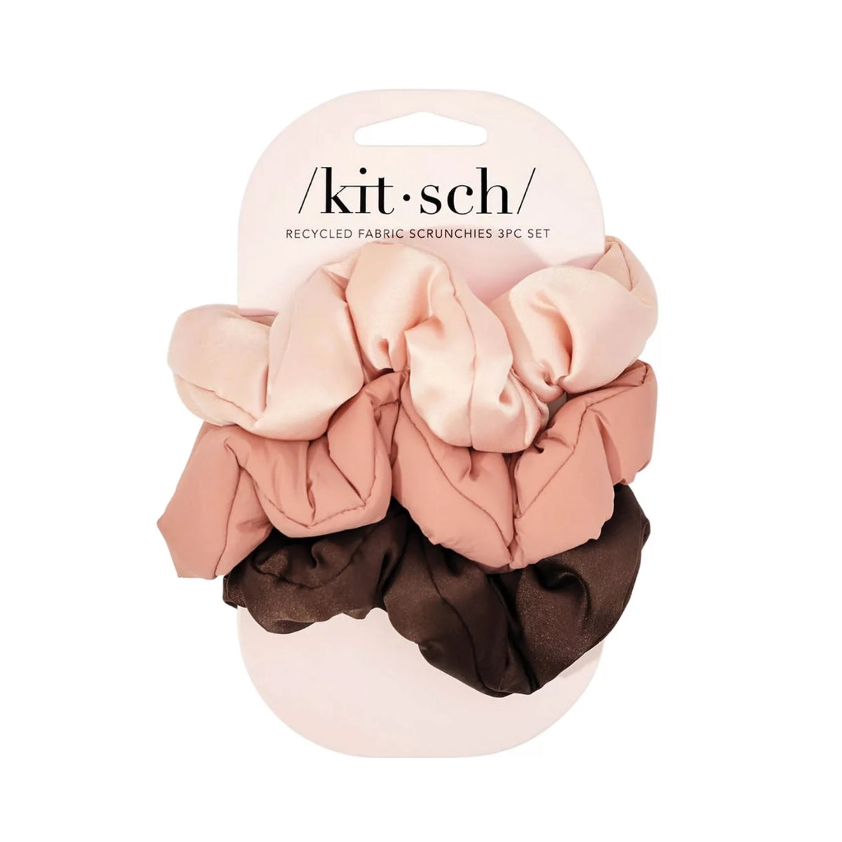 Kitsch Recycled Fabric Puffy Scrunchies 3pc Set - Rosewood
