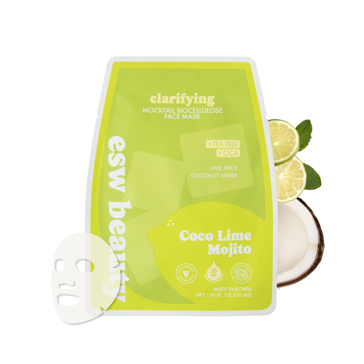 ESW Beauty Coco Lime Mojito Clarifying Mocktail Biocellulose Mask