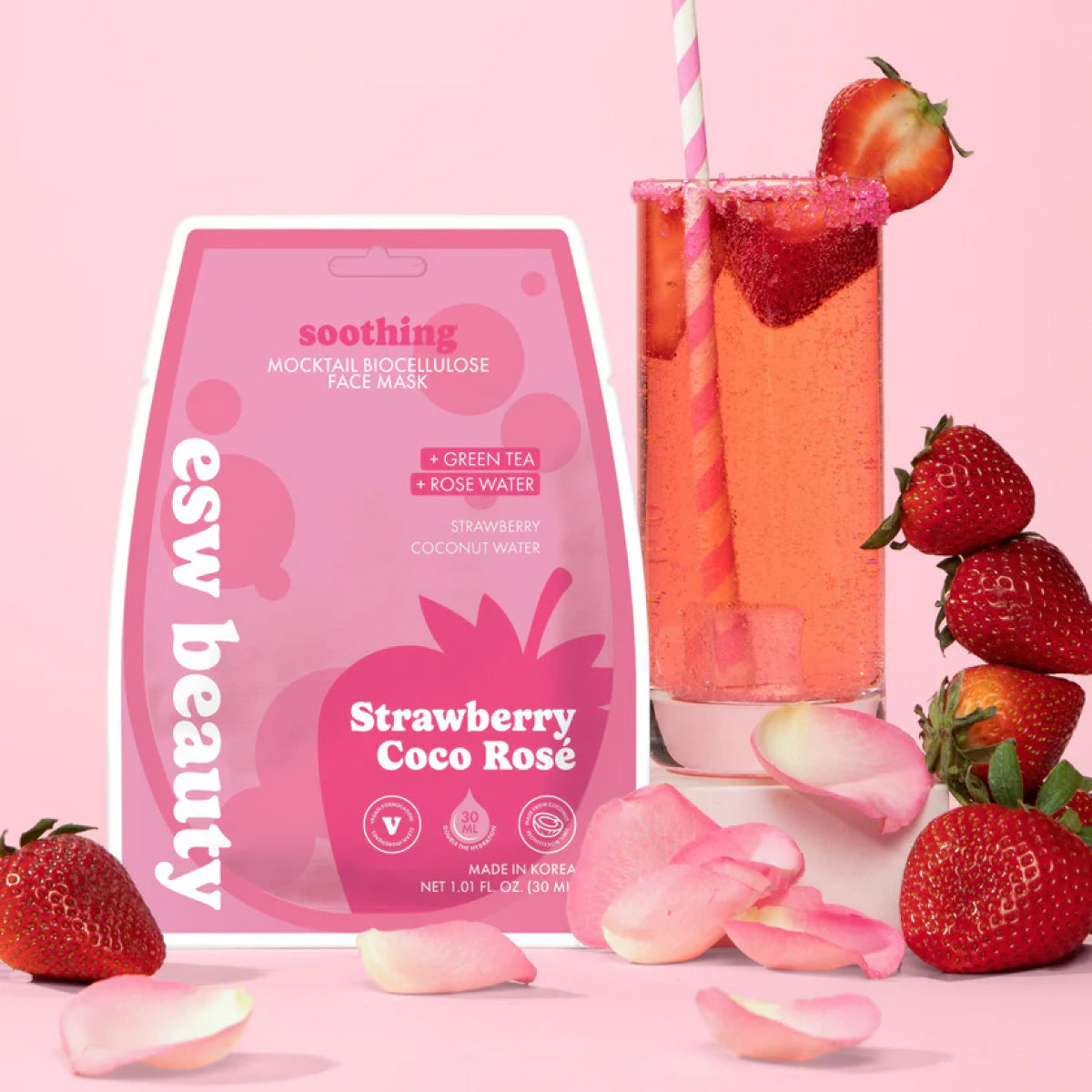 ESW Beauty Strawberry Coco Rosé Soothing Biocellulose Mocktail Mask