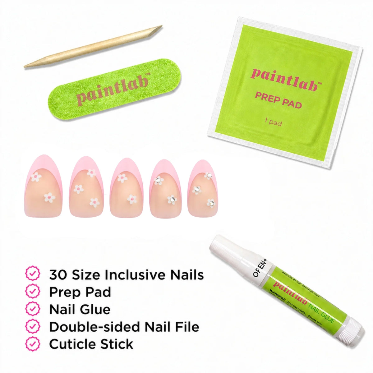 Paintlab Daisy Glam Short Almond Press On Nails