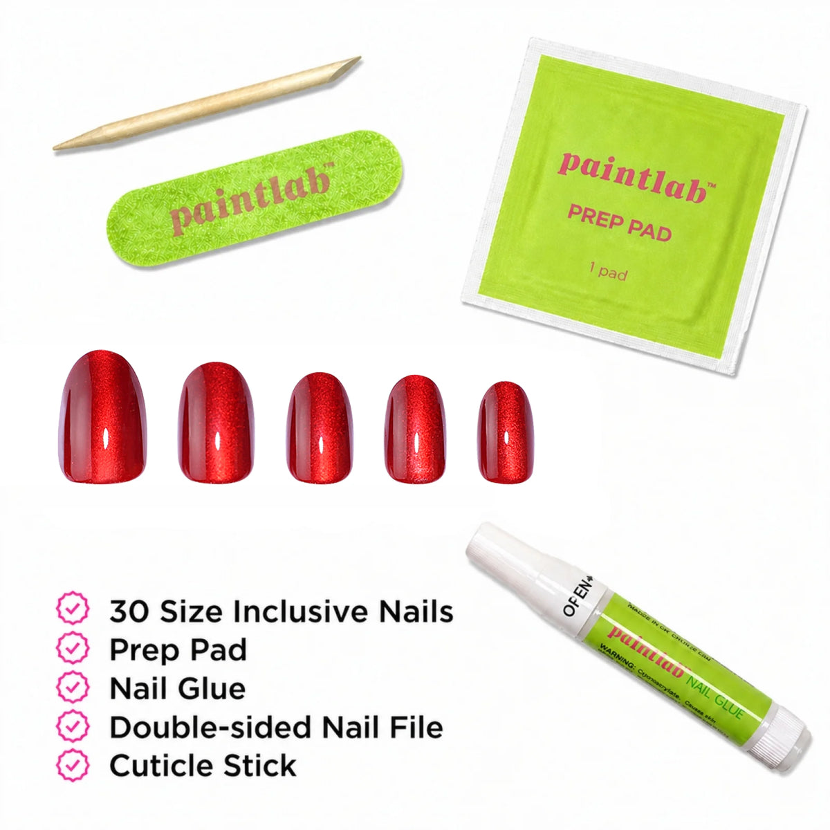 Paintlab Red Ruby Oval Press On Nails