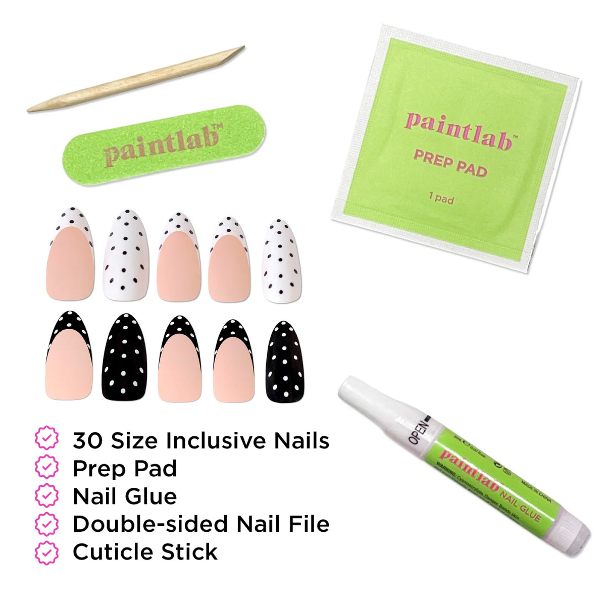 Paintlab Polka Dot Couture Almond Press On Nails