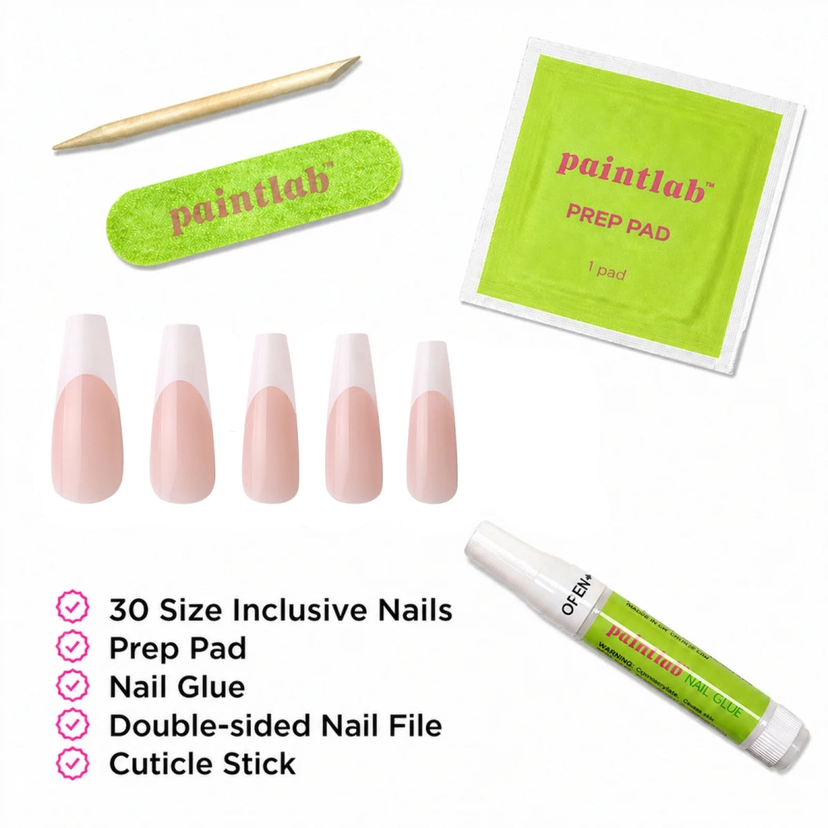 Paintab Classic French Extra Long Press On Nails