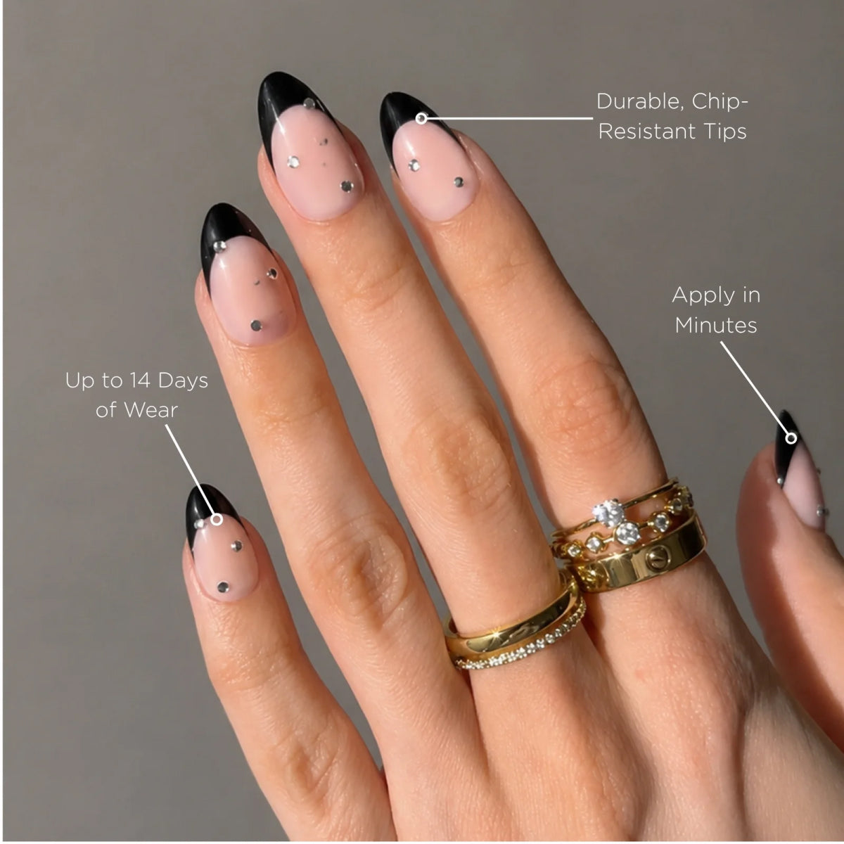 Paintlab Glam Noir Almond Press On Nails