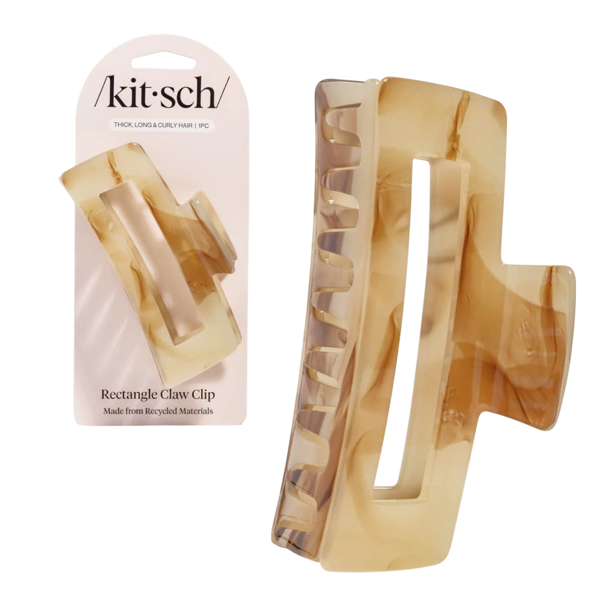 Kitsch Plastic Jumbo Open Shape Claw Clip Chocolate Marble